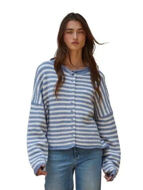 By Together Blue & White Striped Knit Cardigan Sweater
